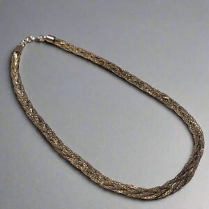 Vintage Braided Silver Tone Chain Necklace – Textured Metallic Rope Design